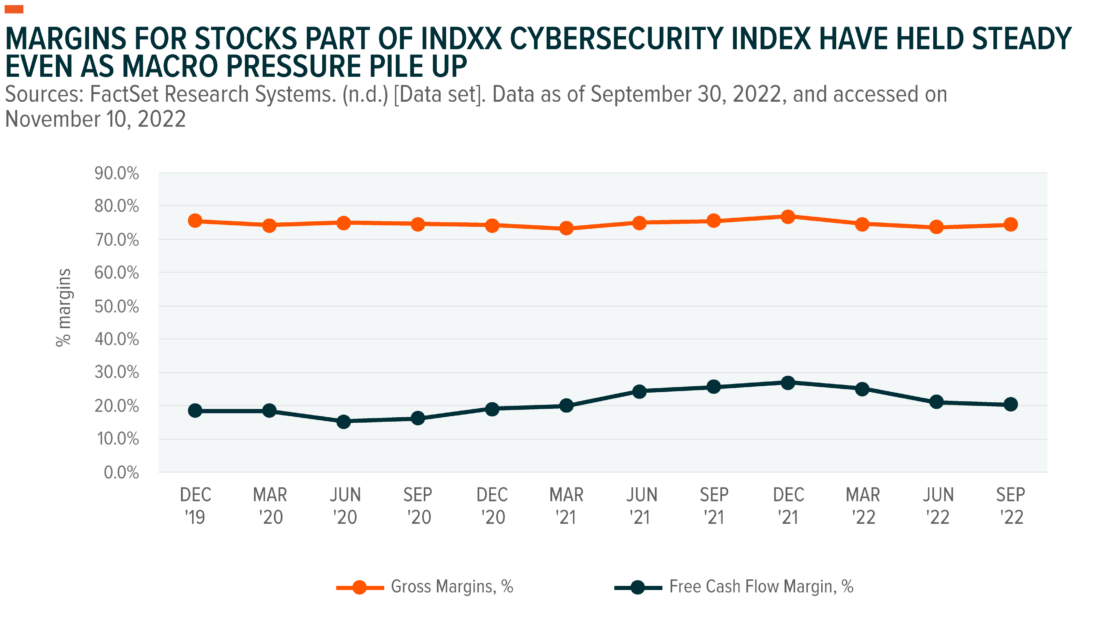 margins for stocks part of  INDXX Cybersecurity index have held stead even as macro pressure pile up