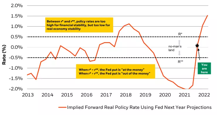 Figure 4: The financial stability real interest rate (r**) vs the long run neutral real-economy policy rate (r*)
