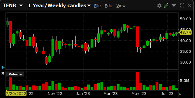 TENB has a 52-week high of $50.62 and a 52-week low of $28.80.