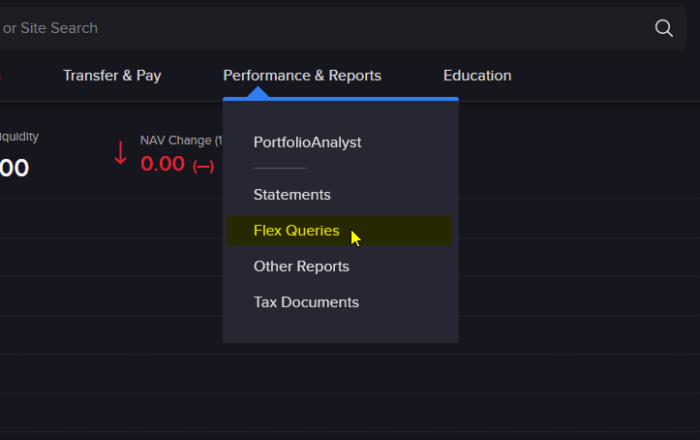 In Client Portal, click Performance & Reports and then Flex Queries