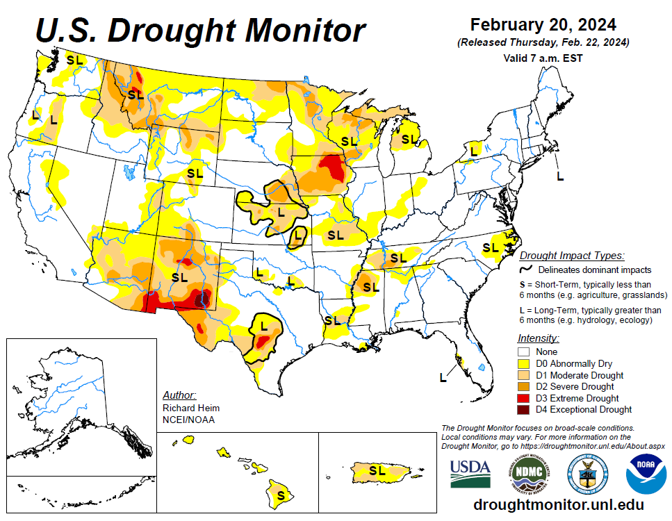 US drought monitor - February 20, 2024
