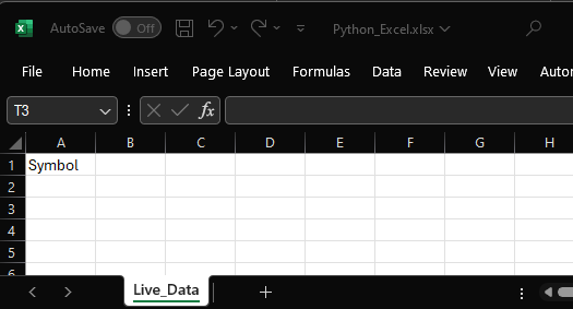Python Excel sheet displaying the initial "symbol" value.